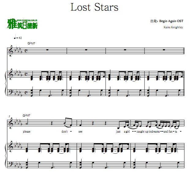 Keira Knightley - Lost Stars 钢琴弹唱谱 歌谱