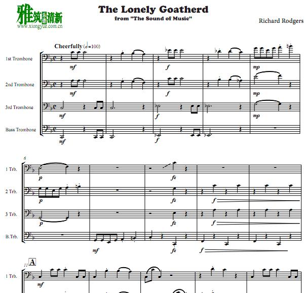 音乐之声孤独的牧羊人 the lonely goatherd 长号四重奏谱