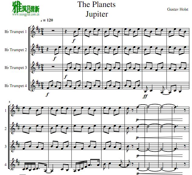 The Planets行星组曲 - 木星 Jupiter 小号四重奏谱