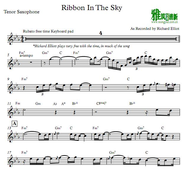 理查·艾略特 Richard Elliot - Ribbon In The Sky 萨克斯谱Tenor