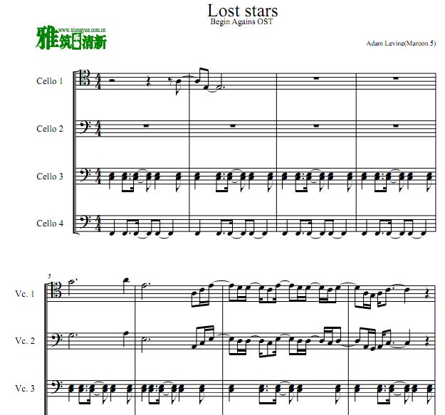 Lost Stars 大提琴四重奏谱
