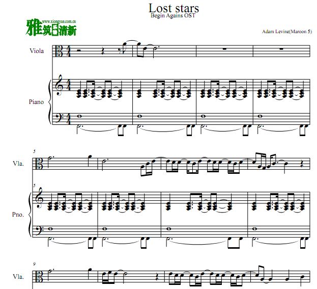 Begin Again - Lost Stars 中提琴谱 钢琴伴奏谱