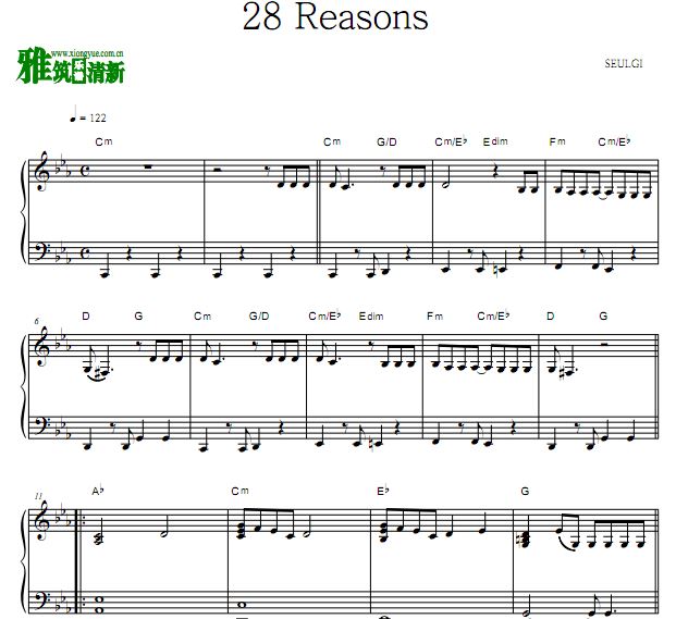 姜涩琪SEULGI - 28 Reasons 钢琴谱