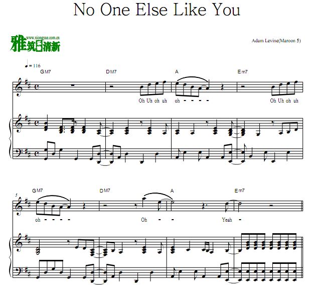 Adam Levine - No One Else Like You歌谱 正谱 钢琴谱