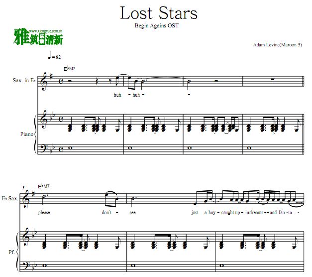 Begin Again插曲  Lost Stars 萨克斯谱 钢琴伴奏谱