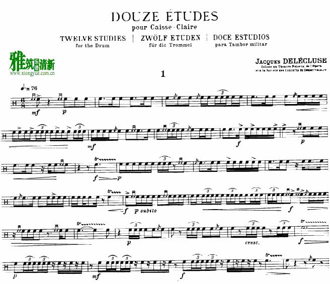 Jaques Delecluse - 12 Etudes for Snare鼓谱