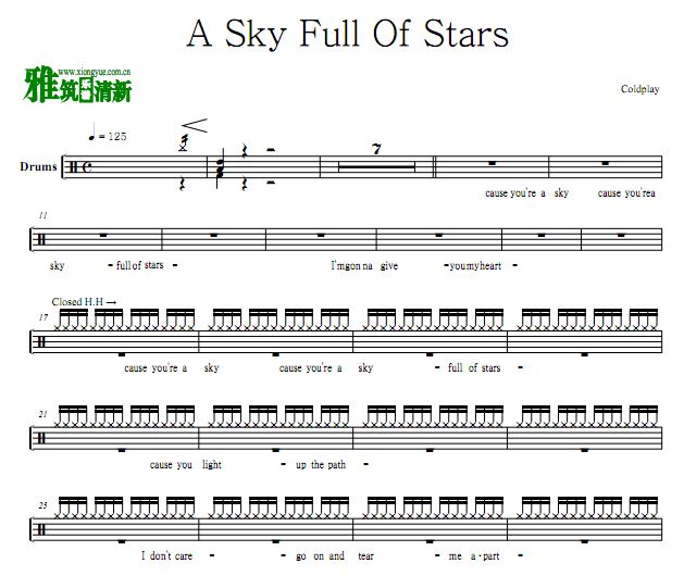 酷玩乐队 A Sky Full Of Stars鼓谱 