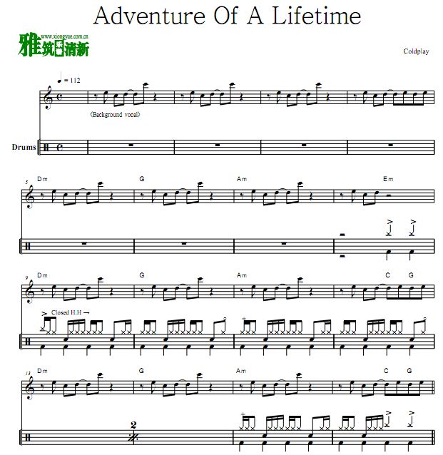 酷玩乐队鼓谱 - Adventure Of A Lifetime鼓谱