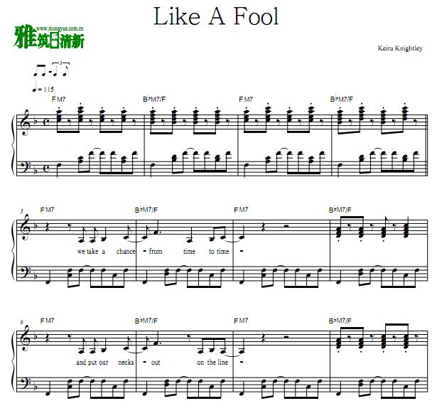 Begin Again插曲 Like A Fool钢琴谱