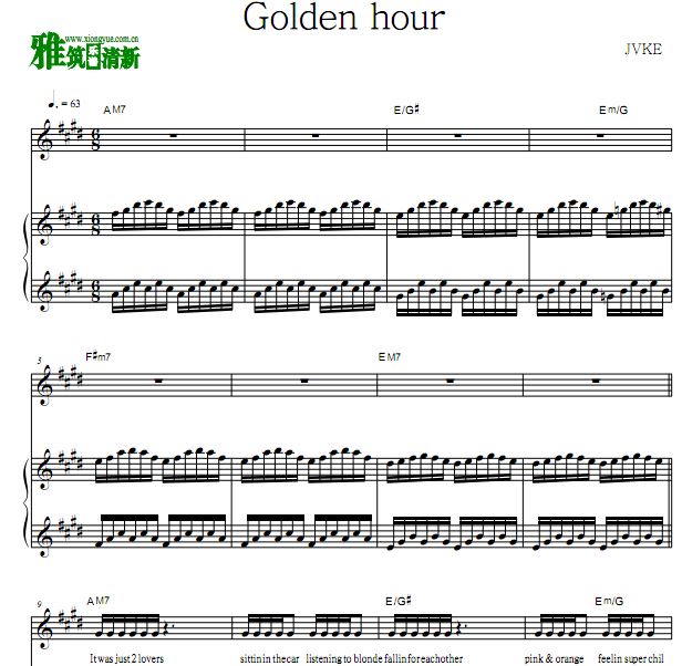 JVKE - Golden hour 歌谱 正谱 钢琴弹唱谱