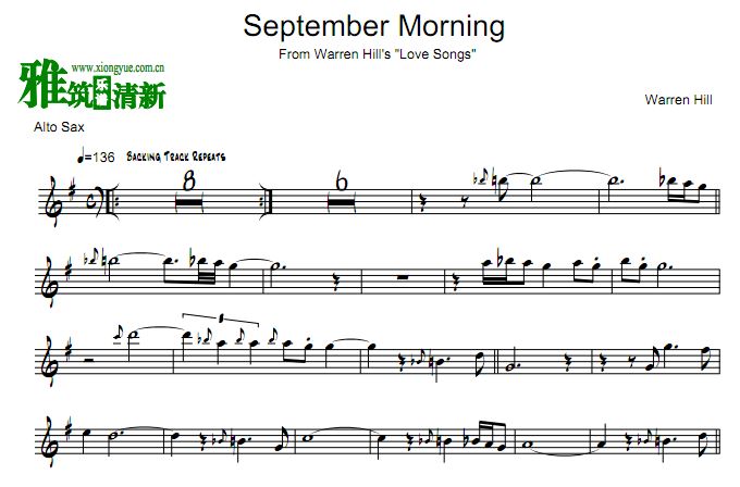 Warren Hill - September Morning 中音萨克斯谱