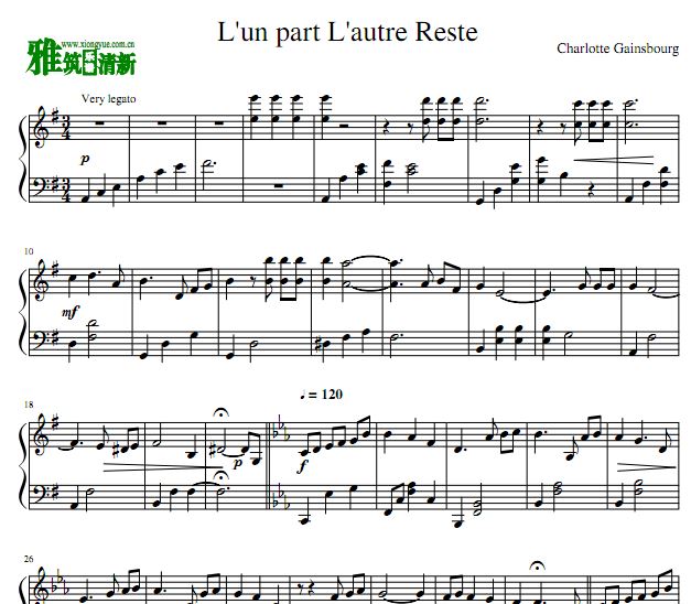 L'un Parte L'autre Reste 钢琴谱
