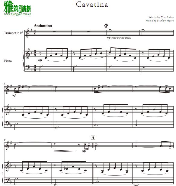 猎鹿人 Cavatina 小号钢琴伴奏谱
