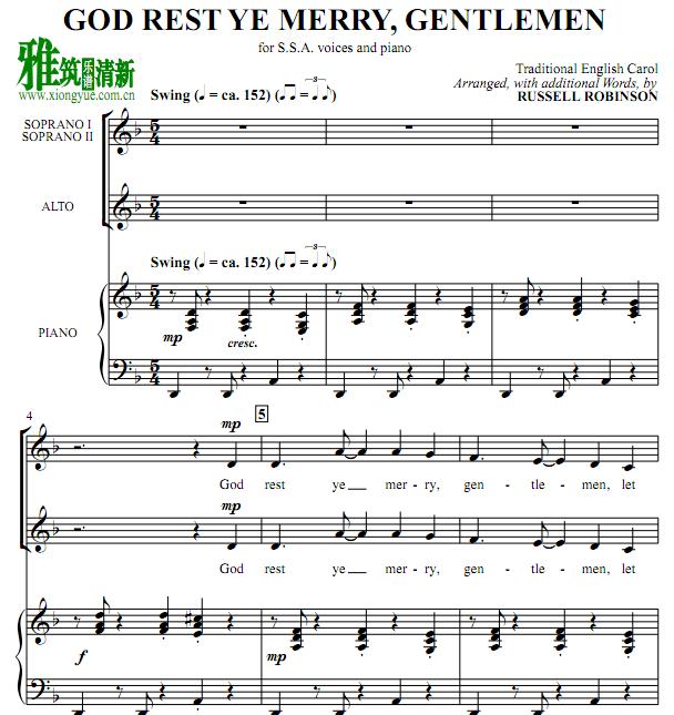 God rest ye merry, gentlemen 三声部合唱 SSA钢琴伴奏谱3