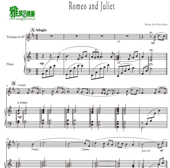 Romeo and Juliet 罗密欧朱丽叶小号钢琴伴奏谱