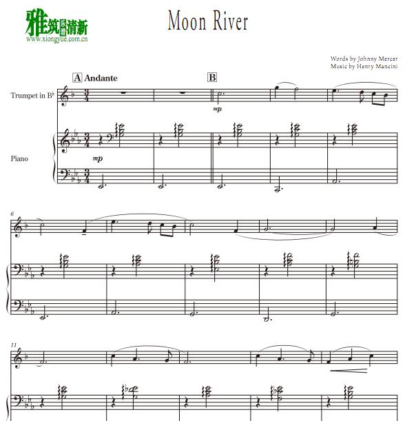 月亮河 Moon River小号钢琴伴奏谱