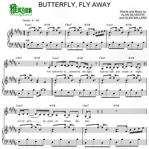 Miley Cyrus - Hannah Montana - Butterfly Fly Away钢琴伴奏谱