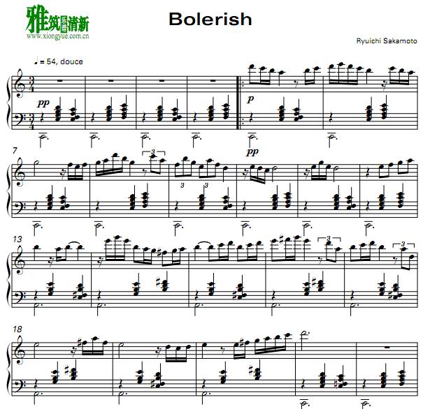 坂本龙一 - Bolerish钢琴谱