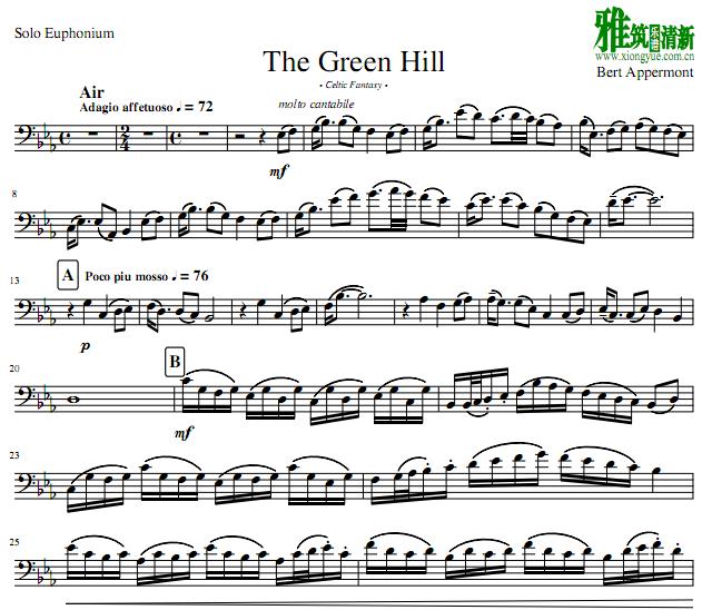 the green hill上低音号谱