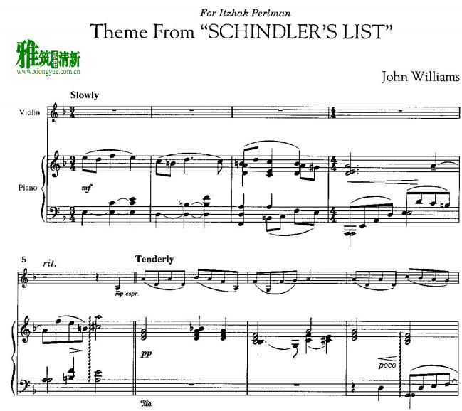 辛德勒的名单Schindler's List Theme小提琴钢琴伴奏谱