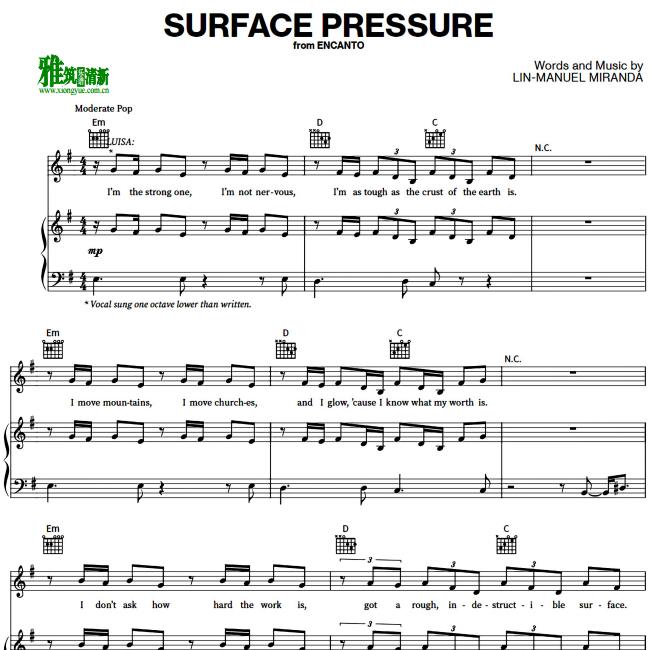 魔法满屋 Encanto - Surface Pressure钢琴谱
