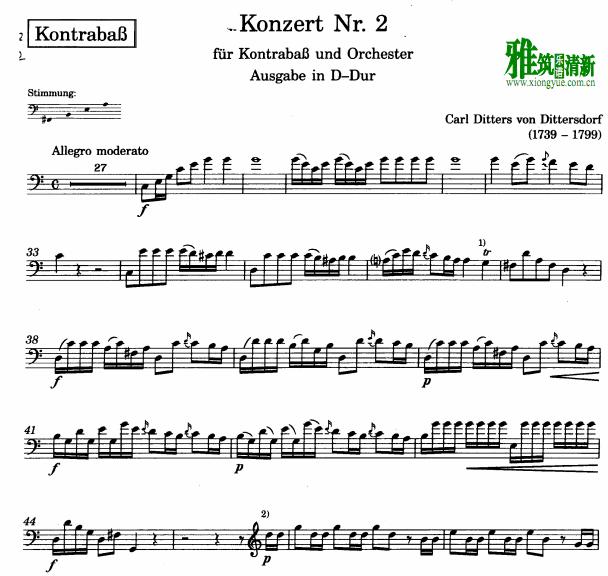 Dittersdorf 迪特斯多夫 D大调低音提琴协奏曲 低音提琴谱