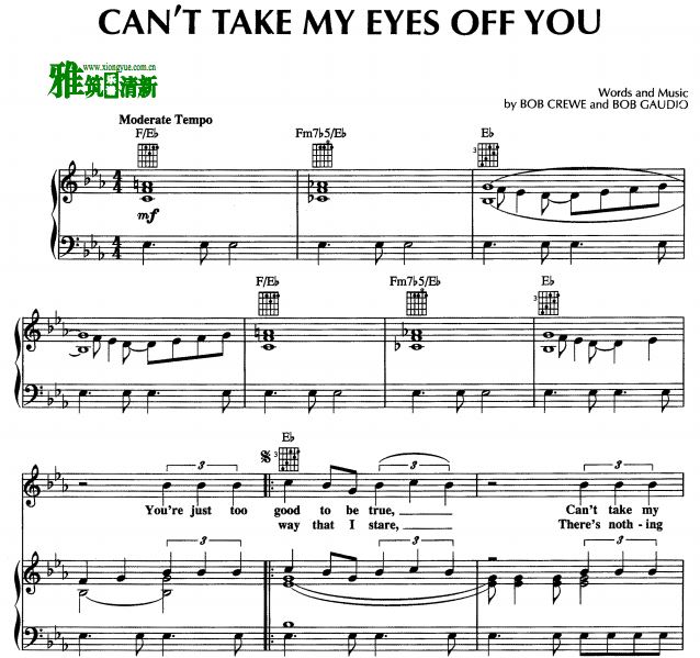 Can't take my eyes off you 声乐钢伴谱 出处音乐剧泽西男孩 Jersey Boys