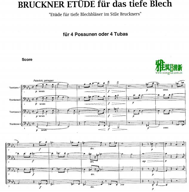 Enrique Crespo Bruckner Etude 长号四重奏谱