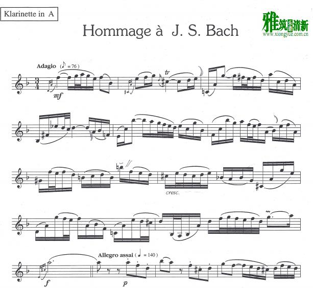 致敬巴赫 Hommage a J. S. Bach 单簧管谱