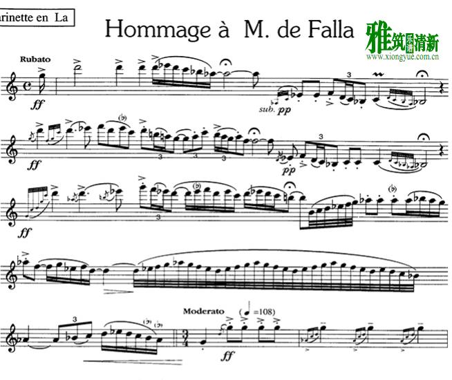 hommage a M.de Falla 致敬德法拉单簧管谱