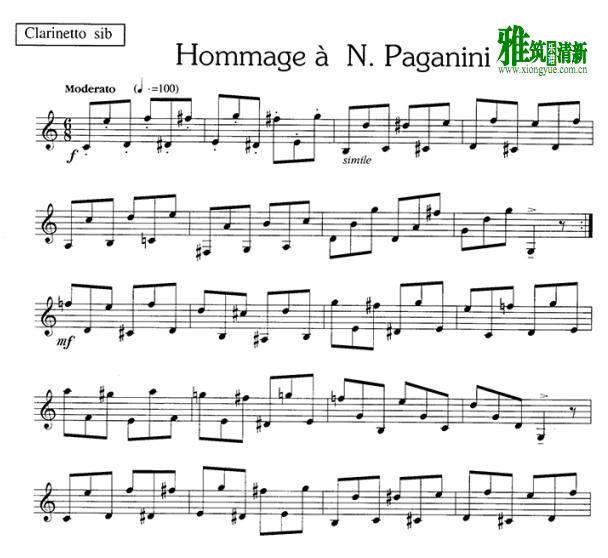 致敬帕格尼尼 hommage a N.paganini 单簧管谱