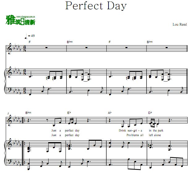 Lou Reed - Perfect Day 歌谱 弹唱钢琴谱