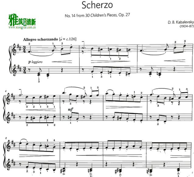卡巴列夫斯基Kabalevsky Op.27 Scherzo诙谐曲钢琴谱