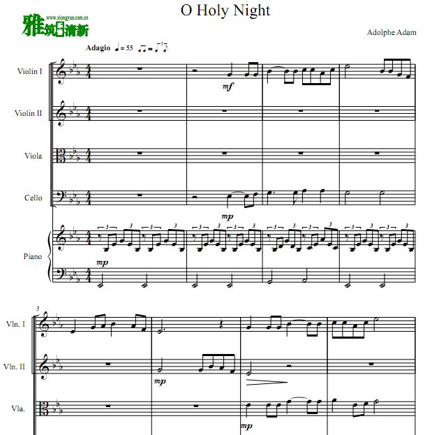 O Holy Night 圣善夜钢琴五重奏谱