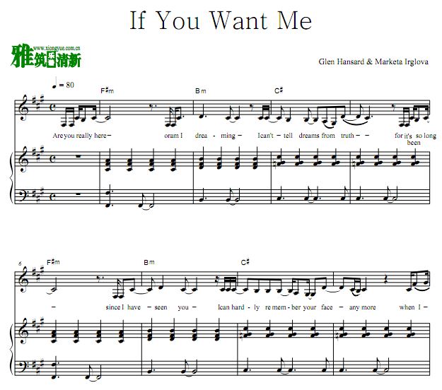 电影Once 插曲 - If You Want Me 歌谱 钢琴弹唱谱