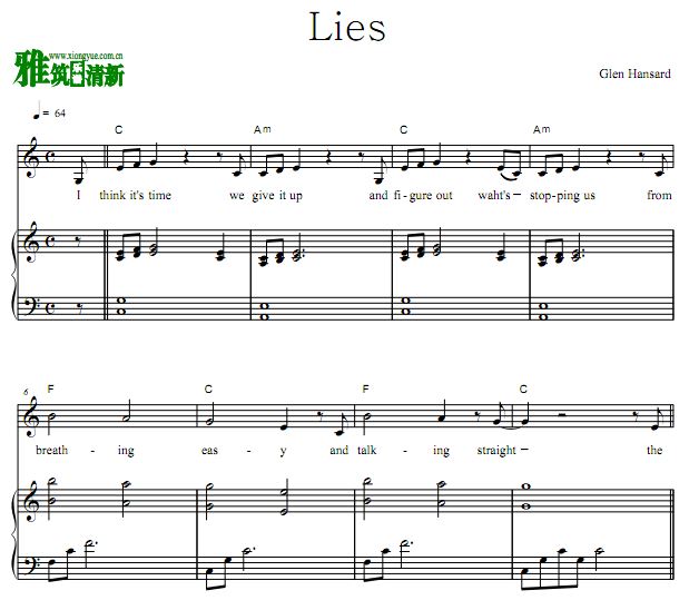 电影曾经插曲 - Lies歌谱 弹唱钢琴谱 正谱
