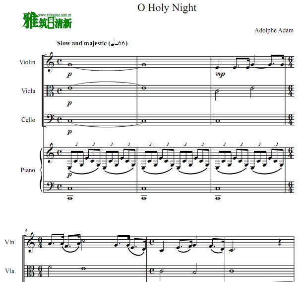 圣善夜 O Holy Night 小提中提大提钢琴四重奏谱