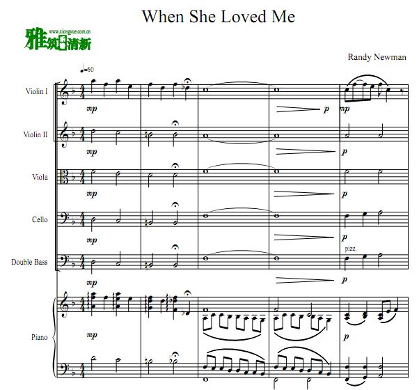 玩具总动员2 When She Loved Me 弦乐五重奏钢琴伴奏谱