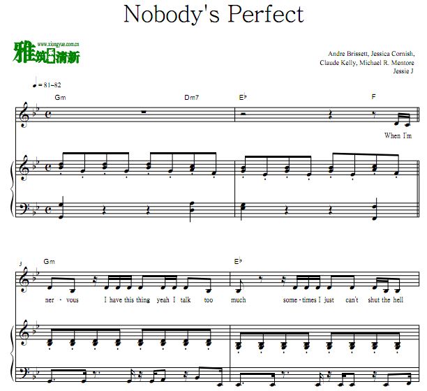 Jessie J - Nobody's Perfect 钢琴弹唱歌谱 正谱