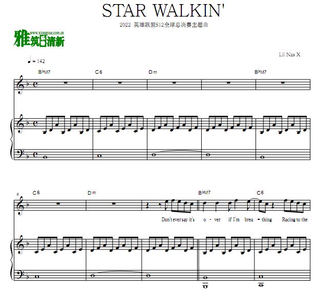 英雄联盟S12主题曲 逐星 Lil Nas X - STAR WALKIN'正谱 弹唱钢琴谱