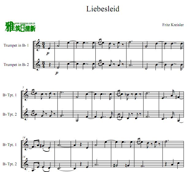 爱的忧伤 Liebesleid 小号二重奏谱