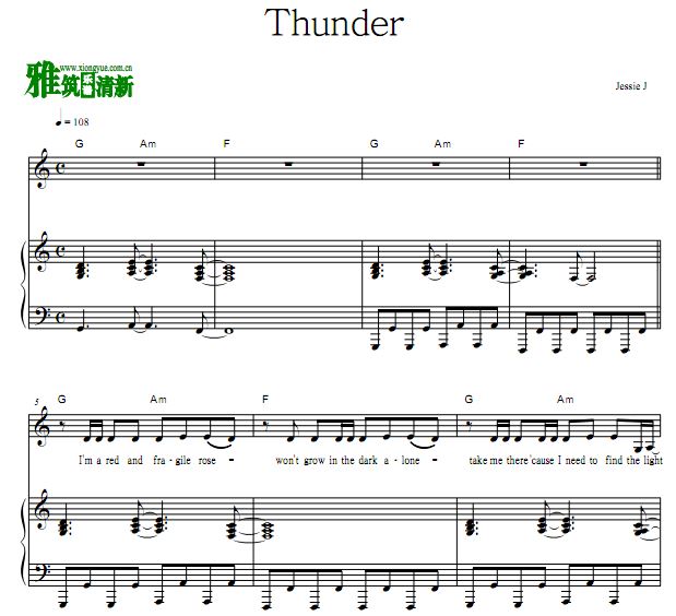 Jessie J - Thunder 歌谱 原谱 弹唱钢琴谱