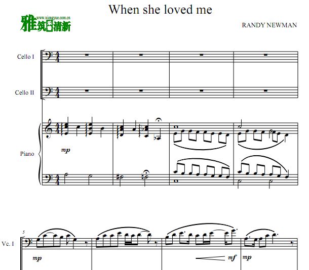 When She Loved Me大提琴二重奏钢琴伴奏谱