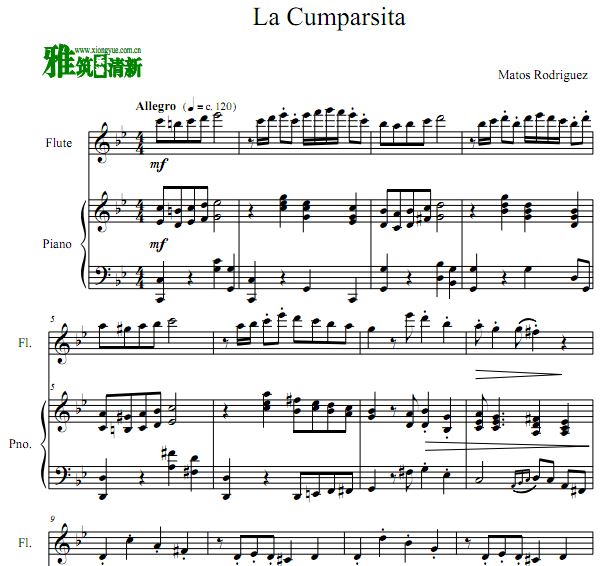 La Cumparsita 假面舞会长笛谱 钢琴伴奏谱