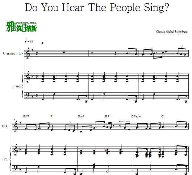 悲惨世界 Do You Hear The People Sing 单簧管钢琴伴奏谱