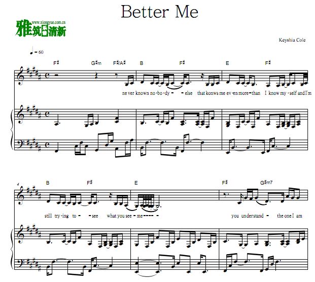 Keyshia Cole - Better Me 原调歌谱 钢琴弹唱谱