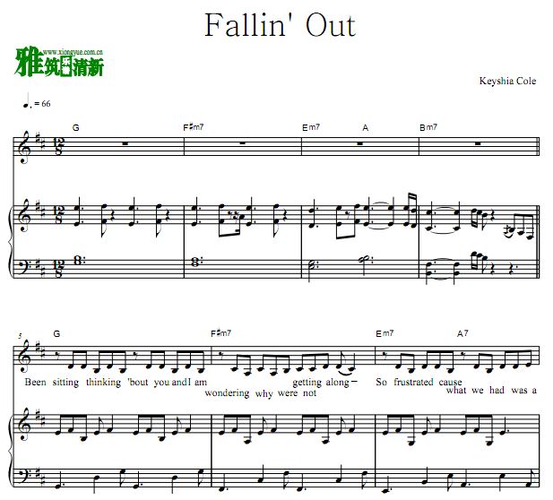 Keyshia Cole - Falling Out 弹唱钢琴谱 歌谱 Fallin' out 正版原谱