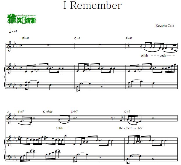 Keyshia Cole - I Remember 正谱 歌谱 原调钢琴谱