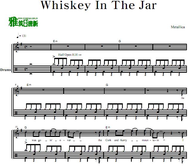 METALLICA乐队 Whiskey In The Jar架子鼓谱