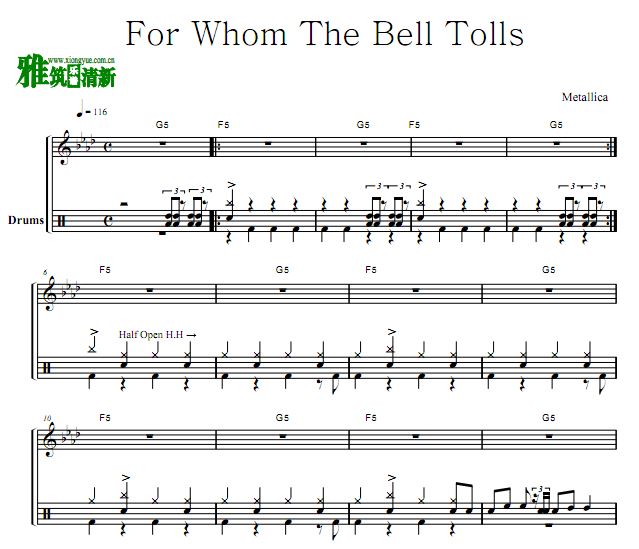 METALLICA乐队 For Whom The Bell Tolls鼓谱
